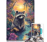 Adult Puzzles Forest Raccoon Adult Jigsaws 1000 Pieces Difficult,Charcoal Art Staycation Kill Time for Home Decoration 50x75cm