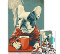 Adult Puzzles French Bulldog Drinking Coffee Jigsaw Puzzles 1000 Pieces for Adults Teens,Artistic Wall Decor & Birthday Gift Idea for Friends, Home Office 50x75cm