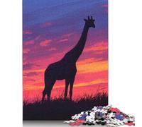 Adult Puzzles Giraffe Silhouette Sunset Wooden Puzzles for Adults & Teenager Sustainable Puzzle for Adults 500pcs (52x38cm)