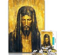 Adult Puzzles Golden Jesus Adult Jigsaws 1000 Pieces Difficult,Charcoal Art Staycation Kill Time for Home Decoration 50x75cm
