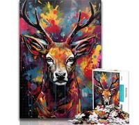 Adult Puzzles Graffiti Deer Puzzles for Teenagers 1000 Pieces,Decompressing Intellectual Educational Toy Great Gifts And Toys 50x75cm