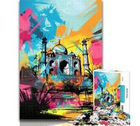 Adult Puzzles Graffiti Taj Mahal 1000 Pieces Jigsaw Puzzles for Adults And Teens,for Educational Game Challenge Toy Artists Collection, Fine Art 26x38cm