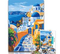 Adult Puzzles Greek Island Santorini Jigsaw Puzzles for Adults 1000 Piece,Decompressing Intellectual Educational Toy Secret Santa Gifts 26x38cm