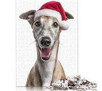 Adult Puzzles Greyhound Dog with Santa Hat Wooden Puzzle for Adults And Teenager for Adults Teenagers Age 12+ 500pcs (52x38cm)