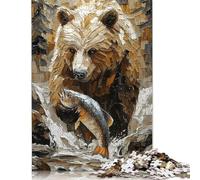 Adult Puzzles Grizzly Bear Fishing in Dynamic Impasto Style Puzzle Jigsaws for Adults Jigsaw Puzzles for Adults Educational Game Challenge Toy 1000pcs (75x50cm)
