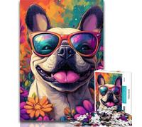 Adult Puzzles Happy French Bulldog Jigsaw Puzzles 1000 Pieces for Adults Teens,Artists Collection, Fine Art for Age 14 Years Up 26x38cm