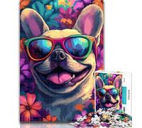Adult Puzzles Happy French Bulldog Jigsaws Puzzles 1000 Pieces for Adults Gifts,Family Entertainment Toys Is Ideal As A Gift for The Whole Family 26x38cm