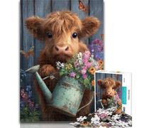 Adult Puzzles Highland Cow Baby 1000 Piece Jigsaw Puzzles for Adults & Teens,Educational Game Challenge Toy for Women And Men 50x75cm