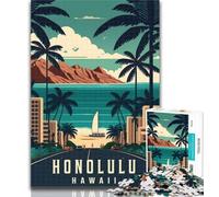 Adult Puzzles Honolulu Hawaii Travel Jigsaws Puzzles 1000 Pieces for Teenagers Gifts,Birthday Gift Idea for Adults, Family Game And Hobby 75x50cm
