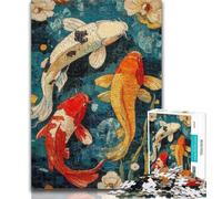 Adult Puzzles Japanese Koi 1000 Pieces Jigsaw Puzzles For Teens And Adults,Fully Interlocking & Randomly Shaped Pieces 26x38cm