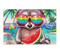 Adult Puzzles Jigsaw 500 Pieces Vibrant Watermelon Raccoon for White Elephant Game Hard Puzzle for Adults Floral Art Painting, 20.5x14.9 Inch
