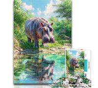 Adult Puzzles Jungle Hippo Puzzles for Adults Teens 1000 Pieces,Challenging Game for The Whole for Women, Gifts for Men 26x38cm