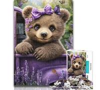 Adult Puzzles Lavender Brown Bear 1000 Pieces Jigsaw Puzzles for Adults And Teens,Challenging Difficult with Fully Interlocking Randomly Shaped Pieces 26x38cm