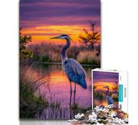 Adult Puzzles Lone Heron Jigsaw Puzzles 1000 Pieces for Adults Teens,Artistic Wall Decor & Birthday Gift Idea for Friends, Home Office (50x75cm)