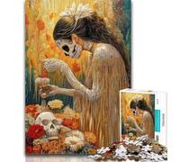 Adult Puzzles Mexican Style Skull Adult Jigsaws 1000 Pieces Difficult,with Fully Interlocking Randomly Shaped Pieces for And 14 Years Old 50x75cm