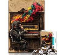 Adult Puzzles Monkey Playing The Piano 1000 Pieces Jigsaw Puzzles For Teens And Adults,Fully Interlocking & Randomly Shaped Pieces 50x75cm