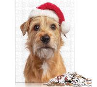 Adult Puzzles Norfolk Terrier Dog with Santa Hat Portrait Puzzle for Adults And Teenager for Adults& Teens Age 12 Years Up 300pcs (40x28cm)
