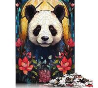 Adult Puzzles Panda Bear Stained Glass Puzzle for Adults And Teenager for Adults& Teens Age 12 Years Up 1000pcs (75x50cm)