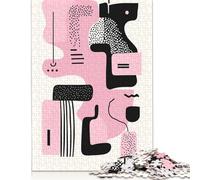 Adult Puzzles Pink Abstract Minimalist Art - Modern Geometric Design Puzzle Jigsaws for Adults Jigsaw Puzzles for Adults Educational Game Challenge Toy 38x26cm/1000pcs