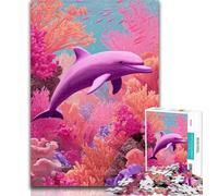 Adult Puzzles Pink Dolphin Jigsaw Puzzles for Adults,Brain Teaser Game Wall Decoration Unique Birthday And Xmas Gifts 26x38cm