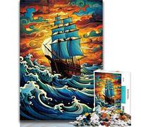 Adult Puzzles Pirate Ship at Sea Adult Jigsaws 1000 Pieces Difficult,with Fully Interlocking Randomly Shaped Pieces for And 14 Years Old 50x75cm