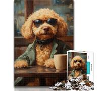 Adult Puzzles Poodle Drinking Coffee 1000 Pieces Jigsaw Puzzle for Adults& Teens,Family Game Birthday Gifts.Challenge High Difficulty 26x38cm