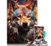 Adult Puzzles Psychedelic Animal Wolf 1000 Piece Jigsaw Puzzle for Adults Teens,Interesting Stress Reduction Parent-child Interaction 50x75cm