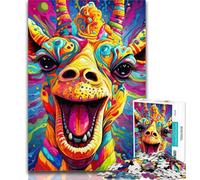 Adult Puzzles Psychedelic Art Giraffe 1000 Pieces Jigsaw Puzzles for Adults And Teens,Challenging Difficult with Fully Interlocking Randomly Shaped Pieces 50x75cm