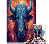 Adult Puzzles Psychedelic Buffalo 1000 Pieces Jigsaw Puzzles for Adults And Teens,for Educational Game Challenge Toy Artists Collection, Fine Art 50x75cm