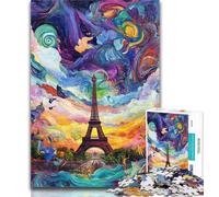 Adult Puzzles Psychedelic Eiffel 1000 Piece Jigsaw Puzzles for Teenagers,Educational Game for Birthday, Chrismas for Ages 14+ 26x38cm