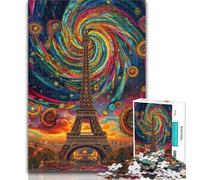 Adult Puzzles Psychedelic Eiffel Adult Jigsaws 1000 Pieces Difficult,Charcoal Art Staycation Kill Time for Home Decoration 50x75cm