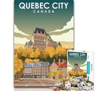 Adult Puzzles Quebec City Travel Poster Jigsaw Puzzles for Adults 1000 Piece,Decompressing Intellectual Educational Toy Secret Santa Gifts 26x38cm