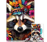 Adult Puzzles Raccoon Wearing Flowers 1000 Piece Jigsaw Puzzles for Teenagers Gifts,Artists Collection, Fine Art for Age 14 Years Up 26x38cm