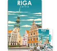Adult Puzzles Riga Latvia Travel Poster Jigsaws Puzzles 1000 Pieces for Teenagers Gifts,Birthday Gift Idea for Adults, Family Game And Hobby 26x38cm