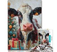 Adult Puzzles Santa Hat Cow Jigsaw Puzzle 1000 Pieces for Adults,Educational Game for Birthday, Chrismas for Ages 14+ 26x38cm