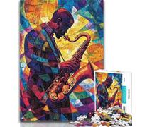 Adult Puzzles Saxophone Oil Painting Adult Jigsaws 1000 Pieces Difficult,Charcoal Art Staycation Kill Time for Home Decoration 50x75cm