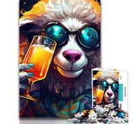 Adult Puzzles Sheep Drinking Beer 1000 Piece Jigsaw Puzzles for Teenagers Gifts,Artists Collection, Fine Art for Age 14 Years Up 26x38cm