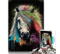 Adult Puzzles Shetland Pony Colourful Adult Jigsaws 1000 Pieces Difficult,Charcoal Art Staycation Kill Time for Home Decoration 50x75cm