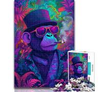 Adult Puzzles Smoking Chimpanzee Jigsaw Puzzles for Adults,Brain Teaser Game Wall Decoration Unique Birthday And Xmas Gifts 26x38cm