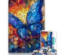 Adult Puzzles Stained Glass Butterfly 1000 Pieces Jigsaw Puzzles for Adults And Teens,Challenging Difficult with Fully Interlocking Randomly Shaped Pieces (50x75cm)