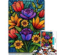 Adult Puzzles Stained Glass Flowers Jigsaw Puzzles for Teenagers 1000 Pieces,Challenging Game for The Whole for Women, Gifts for Men 75x50cm