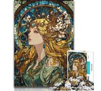 Adult Puzzles Stained Glass Goddess Adult Jigsaws 1000 Pieces Difficult,Charcoal Art Staycation Kill Time for Home Decoration 50x75cm