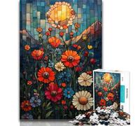 Adult Puzzles Stained Glass Poppies Jigsaw Puzzles for Adults 1000 Piece,Family Game Birthday Gifts.Challenge High Difficulty 50x75cm