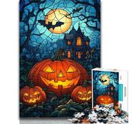 Adult Puzzles Stained Glass Pumpkin Puzzles for Adults Teens 1000 Pieces,Challenging Game for The Whole for Women, Gifts for Men 26x38cm