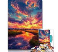 Adult Puzzles Sunset Oil Painting 1000 Piece Jigsaw Puzzle for Adults Teens,Interesting Stress Reduction Parent-child Interaction (26x38cm)