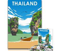 Adult Puzzles Thailand Travel Poster Jigsaw Puzzles for Teenagers,Family Game Stress Reliever Difficult Challenge Secret Santa Gifts 75x50cm