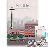Adult Puzzles Travel to Seattle Jigsaw Puzzles for Teenagers,Family Game Stress Reliever Difficult Challenge Secret Santa Gifts 75x50cm