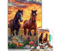 Adult Puzzles Two Horses Jigsaw Puzzle 1000 Pieces for Adults,Educational Game for Birthday, Chrismas for Ages 14+ 50x75cm