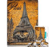 Adult Puzzles Vintage Paris Eiffel Tower 1000 Piece Jigsaw Puzzles,Vibrant And Unique Design Relaxing & Challenging Puzzle Experience 50x75cm