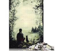 Adult Puzzles Vintage Solitude - Man And Dog in Tranquil Nature Puzzle Jigsaws for Adults Jigsaw Puzzles for Adults Educational Game Challenge Toy 500pcs (52x38cm)